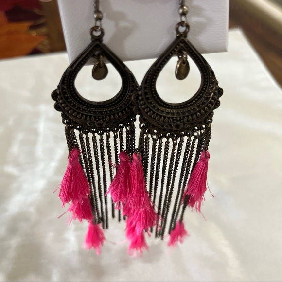 Women Tassel Earrings Long Fringe Drop Statement Bohemian Boho Hanging Dangle 6” - Picture 4 of 5